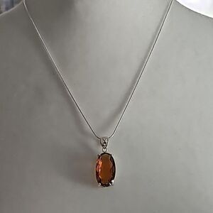 Amber Stone Pendant w/chain Necklace 18"